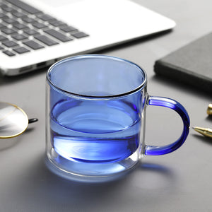 Double Walled Glass Mug - Blue
