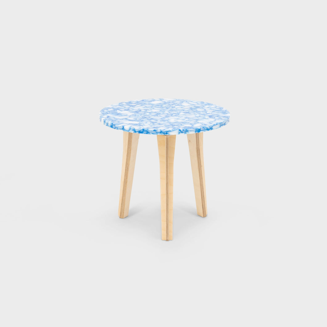 Round Side Table - Eco Ply Legs - Marbled Blue
