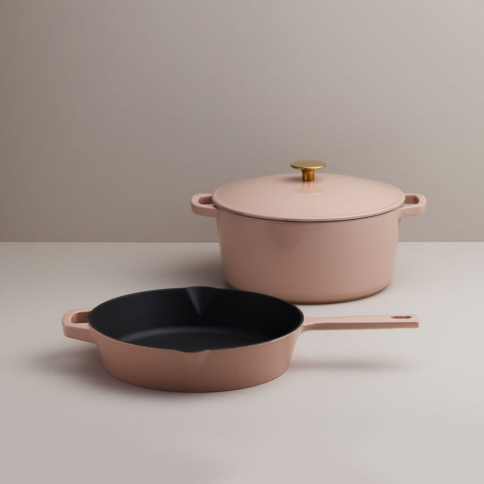 3-Piece Recycled Cast Iron Cookware Set - Dusty Pink